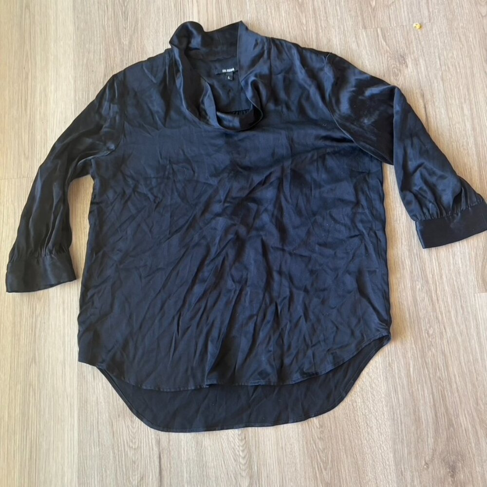 Kal Reiman 100% silk mock neck blouse long sleeve Large